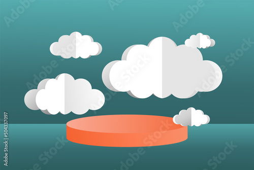 3d social media post template banner, cloud papper cut style with podium design