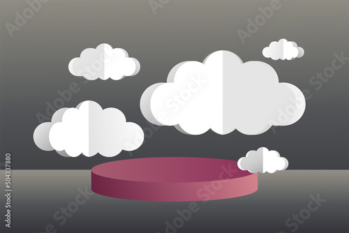 3d social media post template banner, cloud papper cut style with podium design