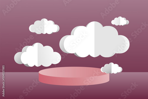 3d social media post template banner, cloud papper cut style with podium design