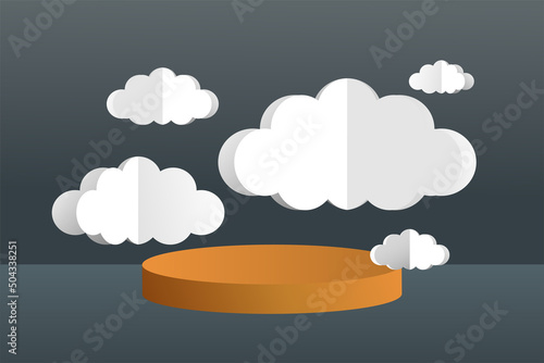 3d social media post template banner, cloud papper cut style with podium design