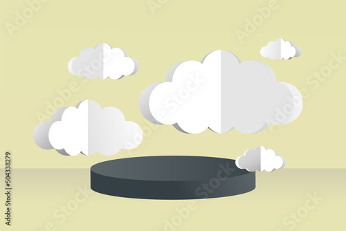 3d social media post template banner, cloud papper cut style with podium design
