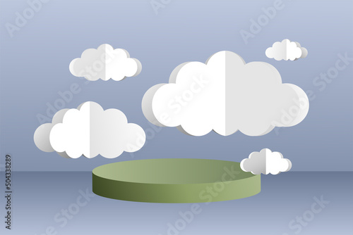 3d social media post template banner, cloud papper cut style with podium design