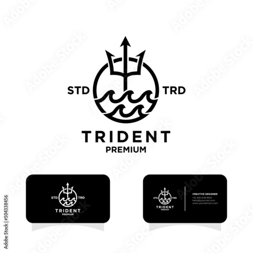 Trident sea vintage logo design illustration