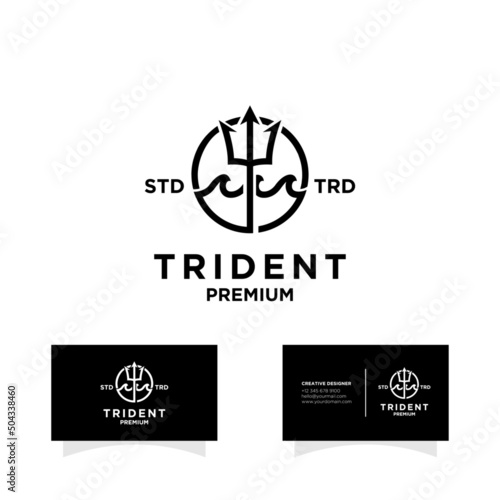 Trident sea vintage logo design illustration