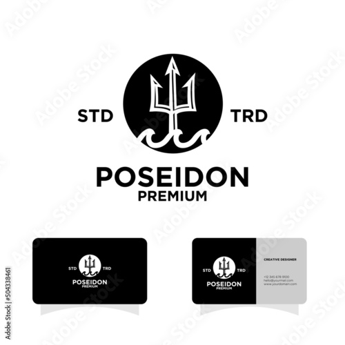 Trident sea vintage logo design illustration