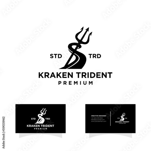 Trident kraken vintage logo design illustration