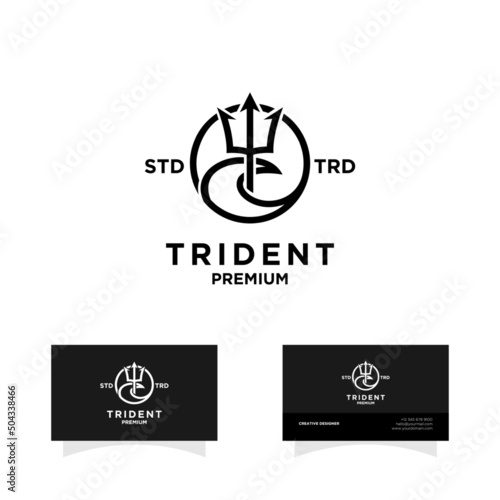 Trident sea vintage logo design illustration