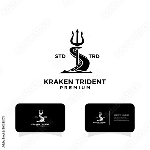 Trident kraken vintage logo design illustration