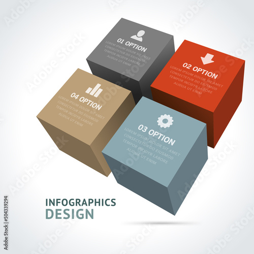 Abstract geometry shape angled rhombus squared infographics design realistic 3d template vector illustration. Information steps marketing network business communication data connection isometric