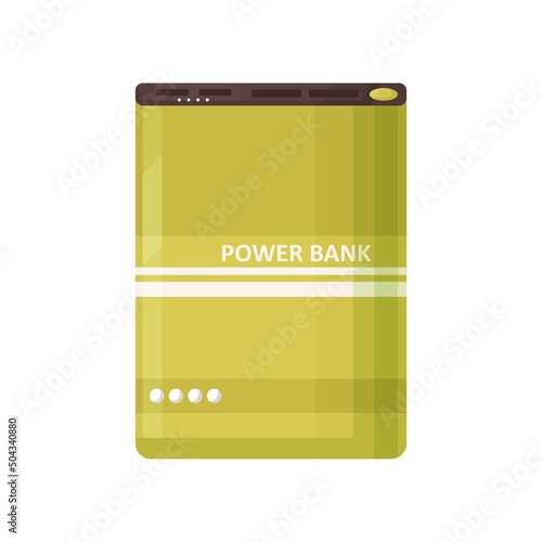 Power bank, portable charger for devices. Powerbank box for charging, recharging electronic gadgets. Mobile battery recharger icon. Flat vector illustration isolated on white background