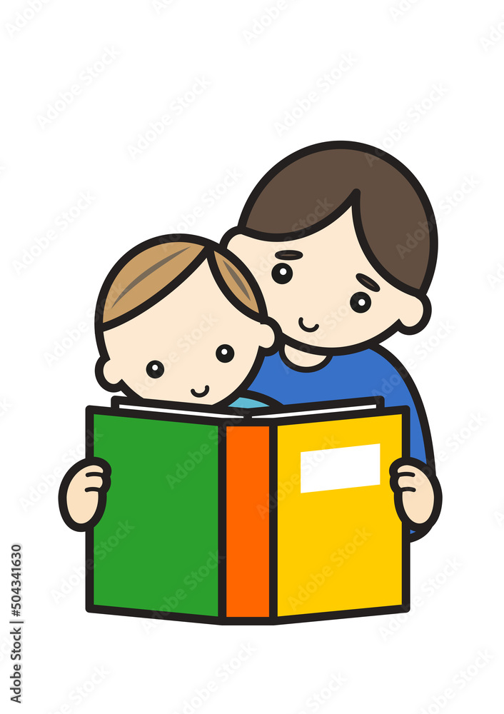 赤ちゃんに本の読み聞かせをするパパ 赤ちゃんに本の読み聞かせをするパパ