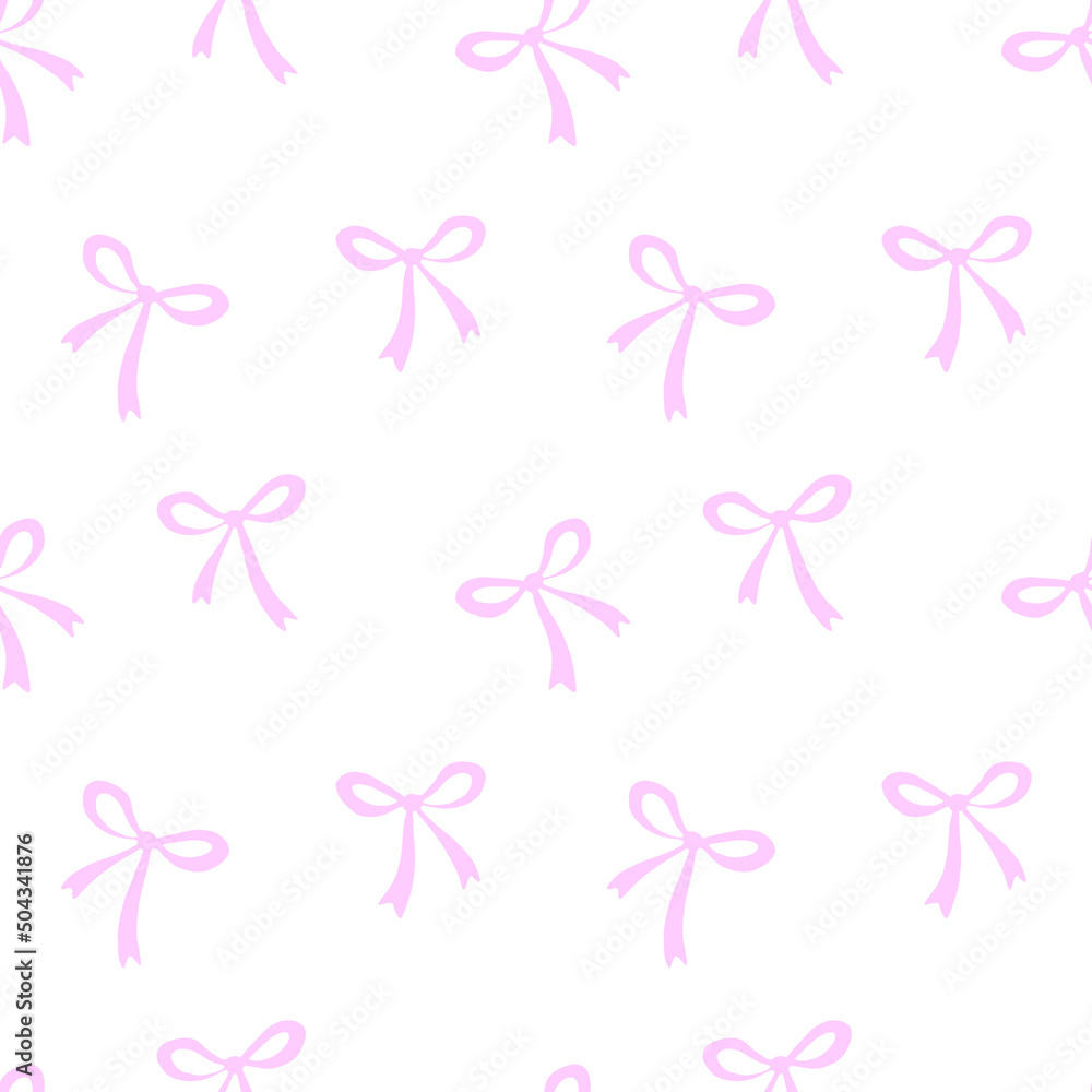 Seamless pattern with small pink flat bows, ribbons. Cute fun simple abstract vector background, texture for fabric, wrapping paper, girls design Seamless pattern with small pink flat bows, ribbons. Cute fun simple abstract vector background, texture for fabric, wrapping paper, girls design