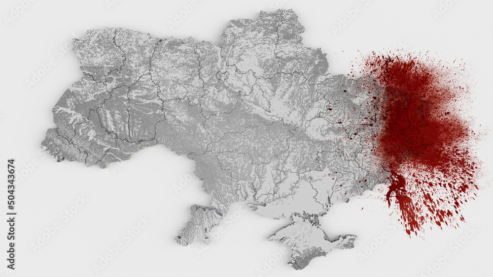 Blood stain on Ukraine map - 3D rendering