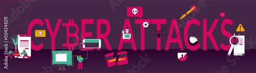 Cyber Attacks Text Horizontal Banner