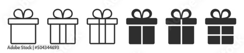 Gift box present line icon set. Cute present boxes with bow and ribbon isolated on white background. Vector illustration.