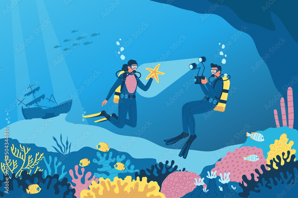 Naklejka premium Diving Flat Illustration