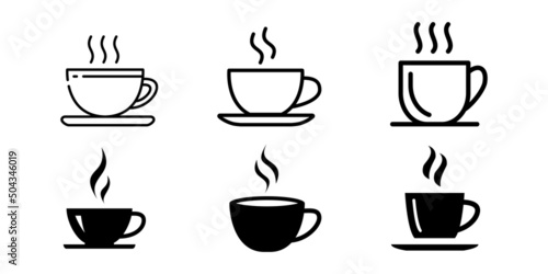 一杯のホットコーヒーのかわいいいコーヒーカップのベクターアイコンセット素材