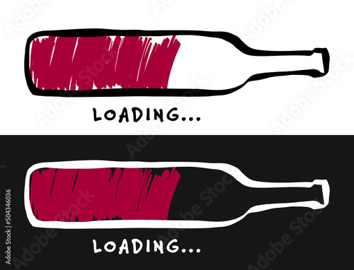 Wine bottle drawing with text loading. Loading idea for web page or t-shirt