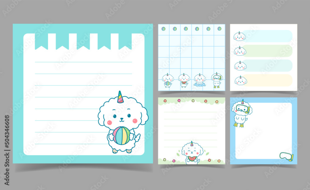 cute white dog unicorn cartoon summer memo notes Template for Greeting Scrap booking Card Design cute white dog unicorn cartoon summer memo notes Template for Greeting Scrap booking Card Design