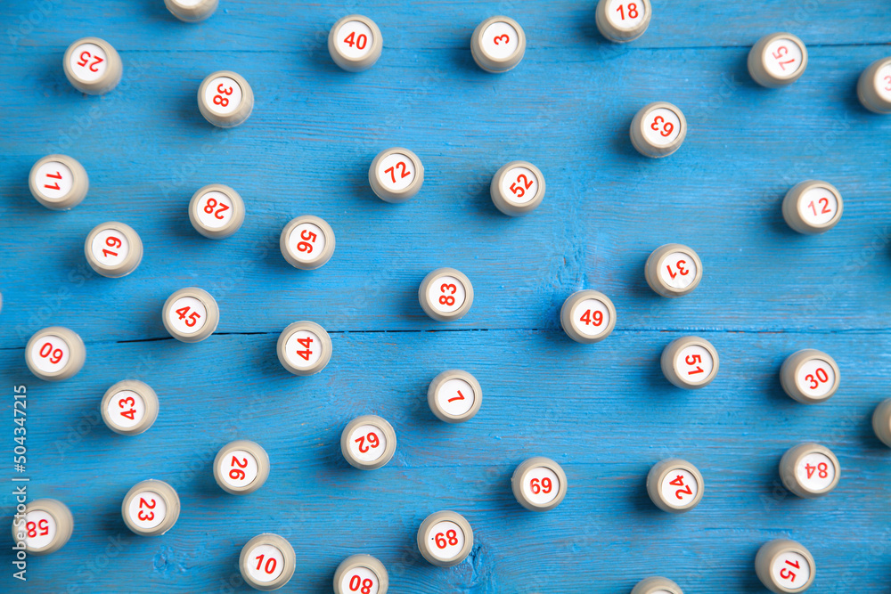 Barrels with numbers for lotto table game. Barrels with numbers for lotto table game.