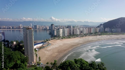 Sao Vincente, Brazil. view over the beachfront. Waves and blue water. Beach and sunny day. photo