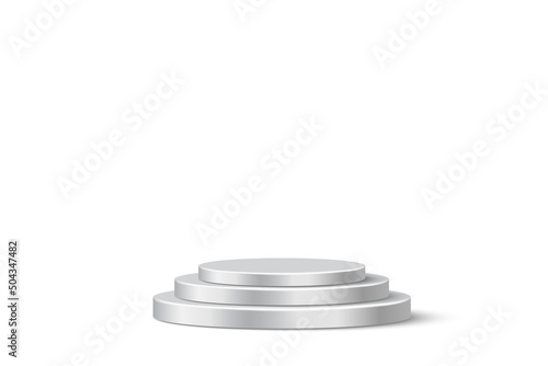 3d cylinder podiums for product presentation in showroom, luxury silver platform