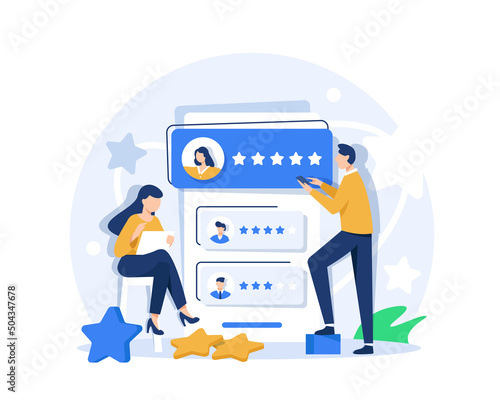 Feedback concept,Clients Choosing Satisfaction Rating and Leaving Positive Review