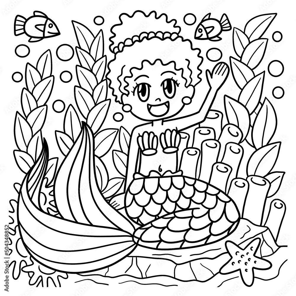 Afro American Mermaid Coloring Page for Kids