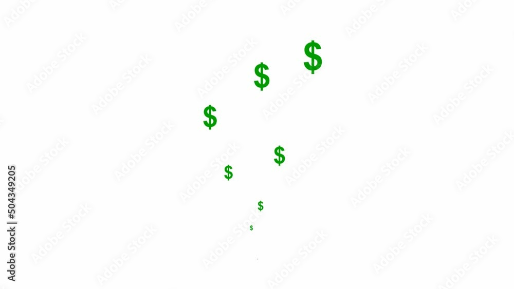 Animated green dollars fly from bottom to top. Flying dollars. Concept of business, money. Vector illustration isolated on the white background. Animated green dollars fly from bottom to top. Flying dollars. Concept of business, money. Vector illustration isolated on the white background.