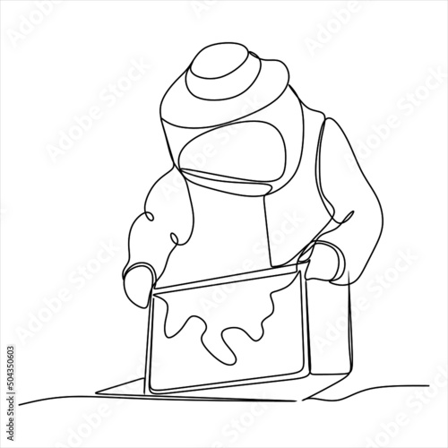 Beekeeper working illustration, drawing, line art, vector