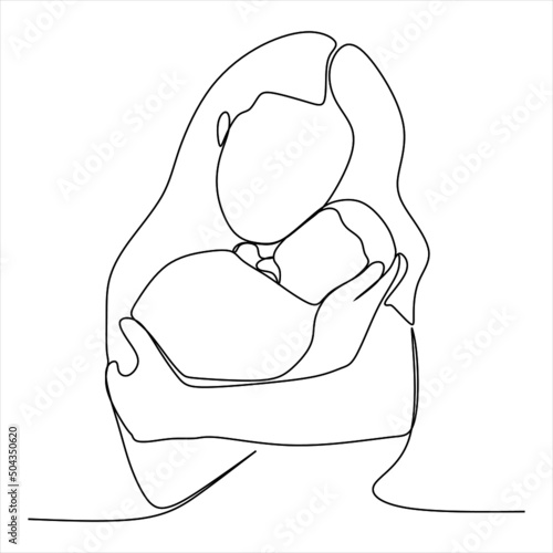 Continuous line drawing of mother and baby cute family concept card mother day vector illustration