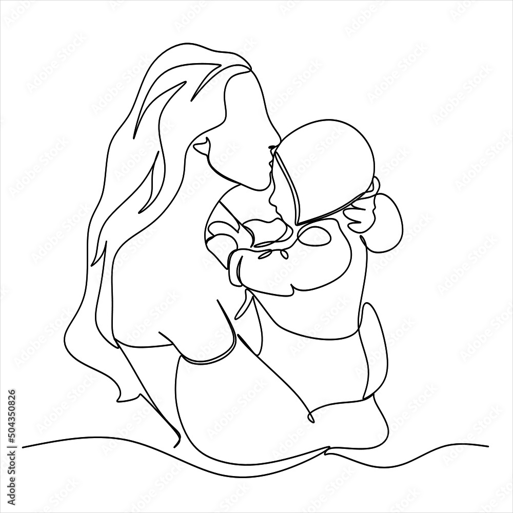 Continuous line drawing of mother and baby cute family concept card mother day vector illustration Continuous line drawing of mother and baby cute family concept card mother day vector illustration