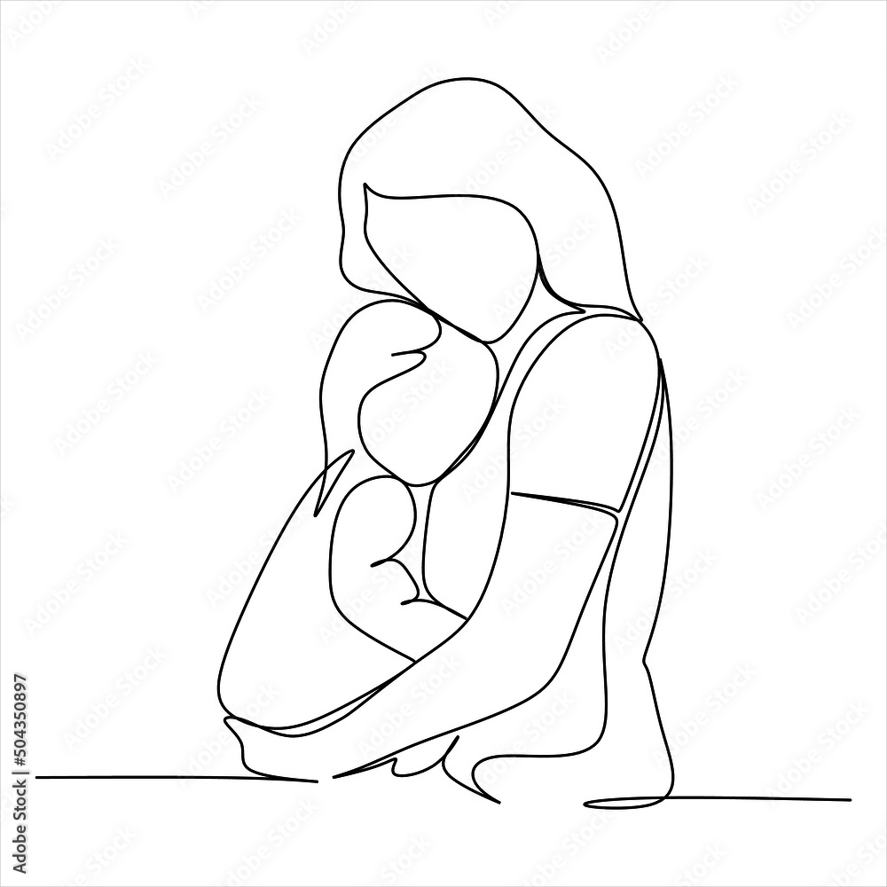 Continuous line drawing of mother and baby cute family concept card mother day vector illustration Continuous line drawing of mother and baby cute family concept card mother day vector illustration