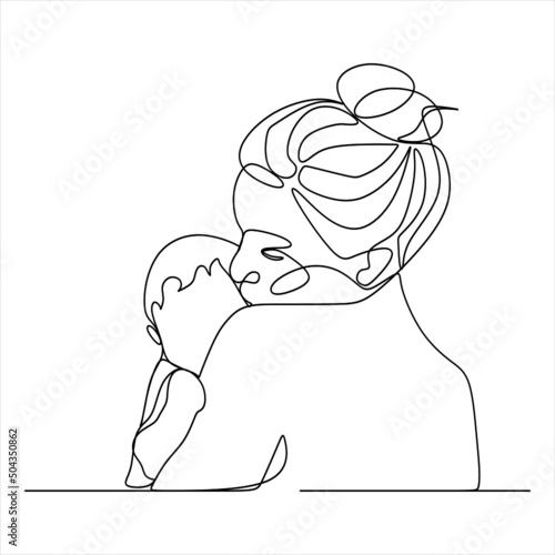 Continuous line drawing of mother and baby cute family concept card mother day vector illustration
