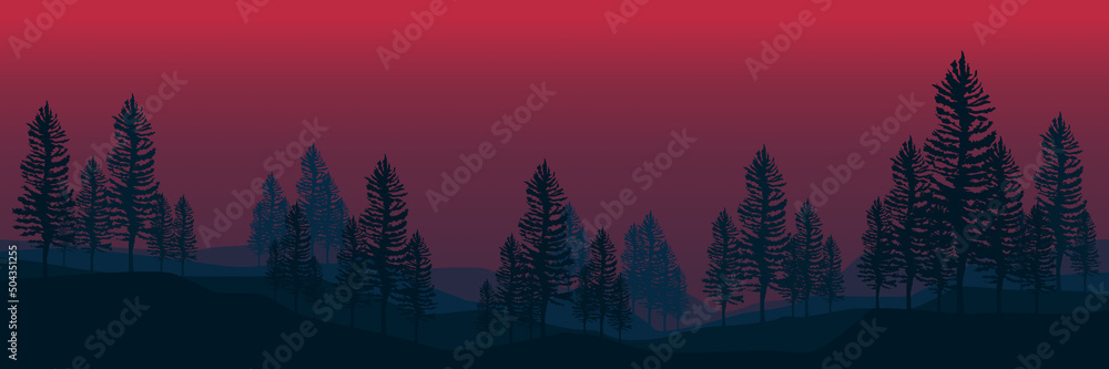 Obraz premium landscape with tree silhouette flat design vector illustration good for wallpaper, background, backdrop, banner, tourism, and design template