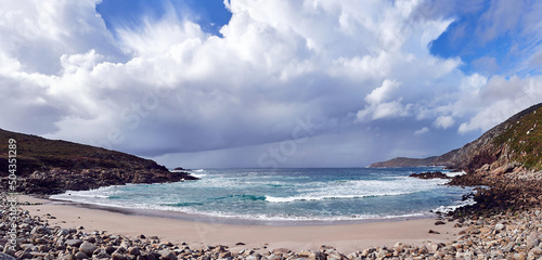 Beach on Atlantic Galician Coast, Spain. These practically virgin beaches are very typical of the Galician Atlantic coast. photo