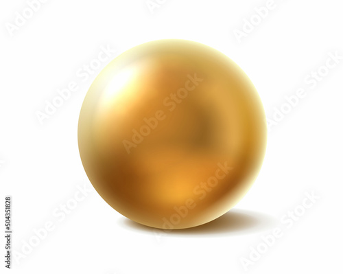 3d realistic vector icon. Golden ball, gold pearl or bubble. Isolated on white background.
