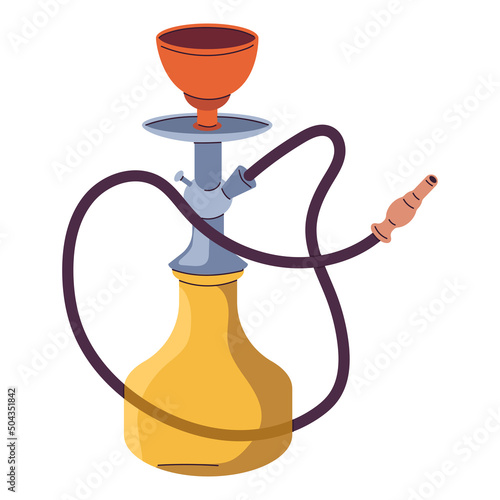 Hookah with yellow flask vector cartoon illustration isolated on a white background.