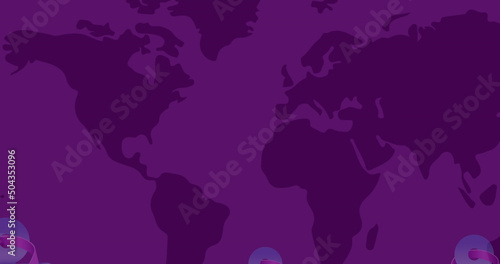 Image of national cancer day and breast cancer awareness ribbon over world map