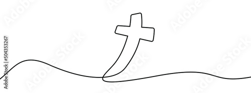 Foto Continuous line drawing of christian cross