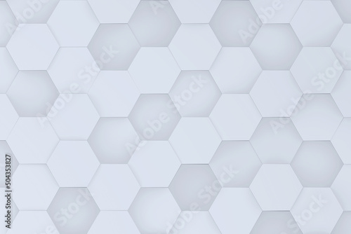 Abstract white hexagon wall background design. Clean and modern 3d rendering visualization
