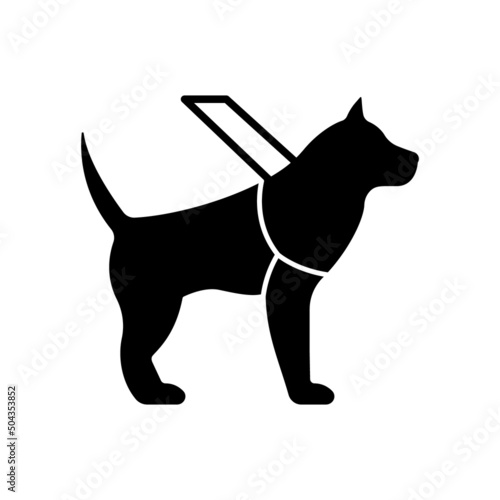 Guide Dog Service for Blind People Silhouette Icon. Trained Labrador Animal Dog Domestic on Harness Leash for Walk Eye Disabled Person Flat Pictogram. Guide Dog Symbol. Isolated Vector Illustration