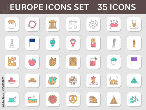 Colorful Europe Square Icon Or Symbol Set.