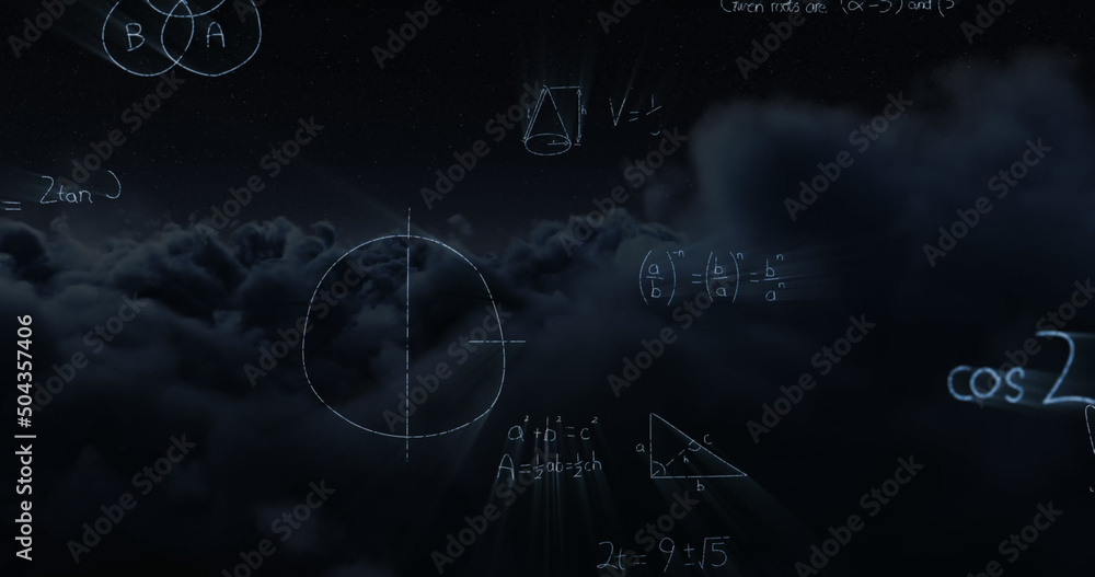 Obraz premium Clouds with maths equations 4k
