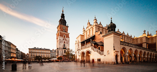 St. Mary's basilica in main square of Krakow. Wawel castle. Historic center city with ancient architecture.