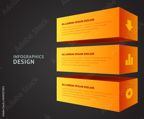 Rectangle orange gradient isometric blocks business infographics scheme steps realistic template vector illustration. Geometric rectangular bricks information financial marketing diagram structure