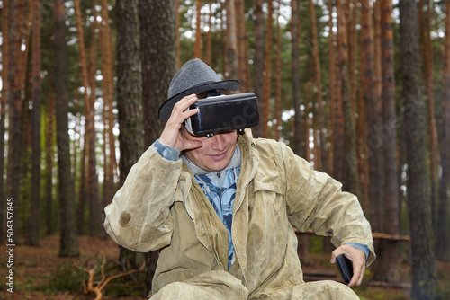 Virtual reality in the forest. Virtual reality glasses