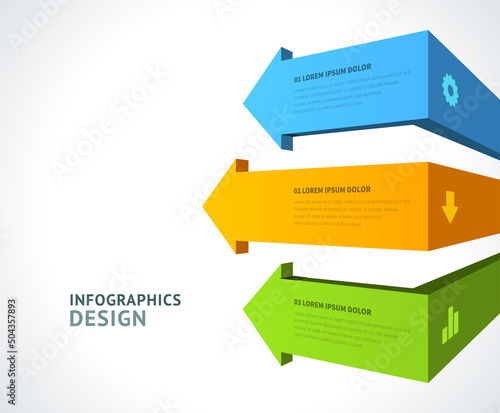 Realistic multicolored upward geometric angled arrows business infographic scheme template vector illustration. Up directional dynamic information workflow marketing presentation steps visualization