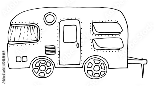 Camper, recreational vehicle, vehicles, camper, vans, caravans. Vector illustration hand-drawn in outline style doodle