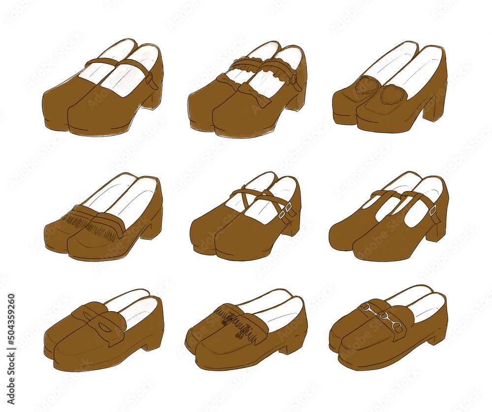 茶色のでこ靴のイラストセット Stock Vector Adobe Stock